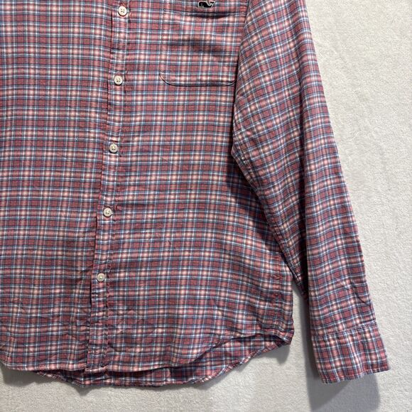 Vineyard Vines Linen Blend Slim Fit Tucker Shirt Plaid Men's Medium Pink Blue - Picture 5 of 14